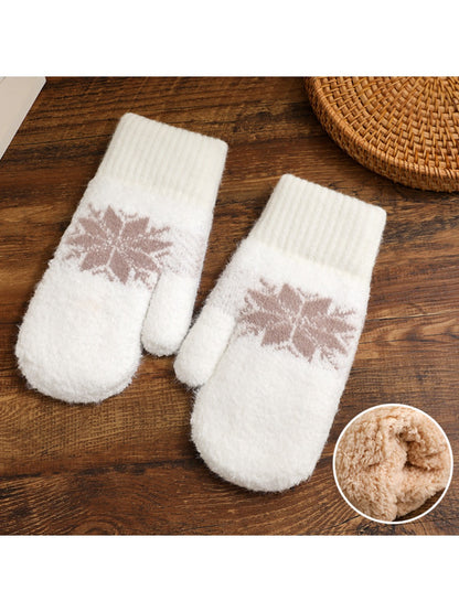 Gloving - Women's Winter Plush Mittens with Snowflake