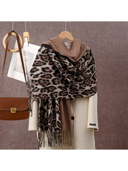 Scarvii - Leopard Print Tassel Winter Scarf