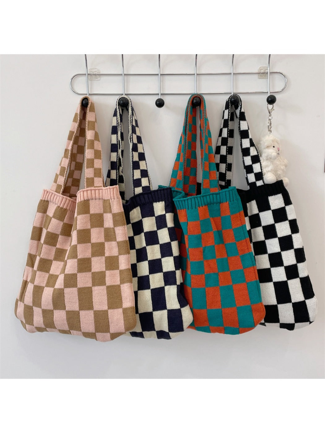 Cosbai – Knitted Checkered Tote Bag