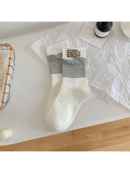 Rufia - Leopard Color Block Crew Socks