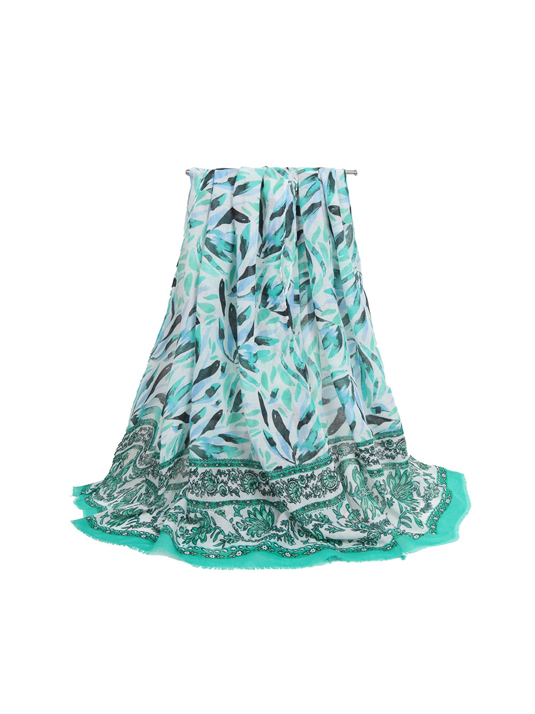 Scarvii - Layered Leaf Print Wrap Style Long Scarf