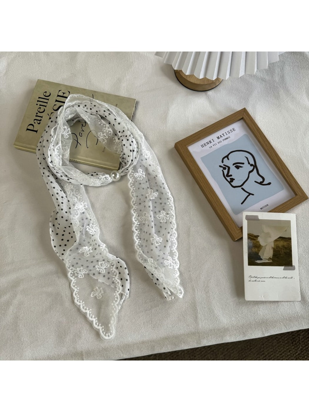 Scarvii - Muted Lace Polka Dots Pattern Scarf