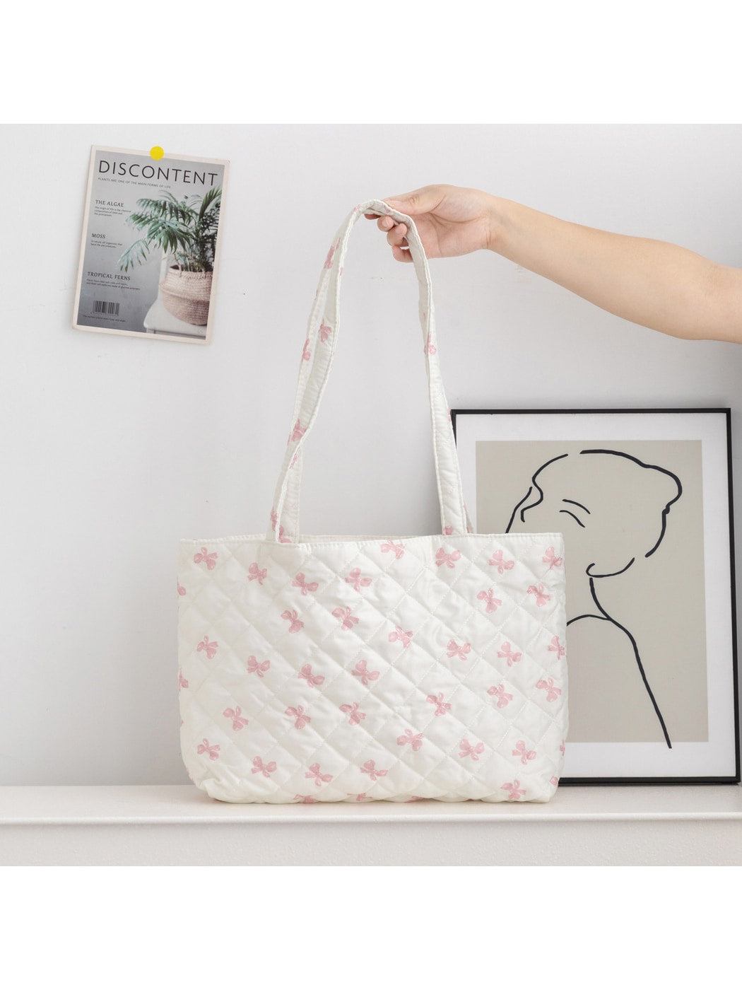 Cosbai - Bow and Floral Patterns Quilted Tote Bag