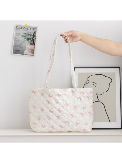 Cosbai - Bow and Floral Patterns Quilted Tote Bag