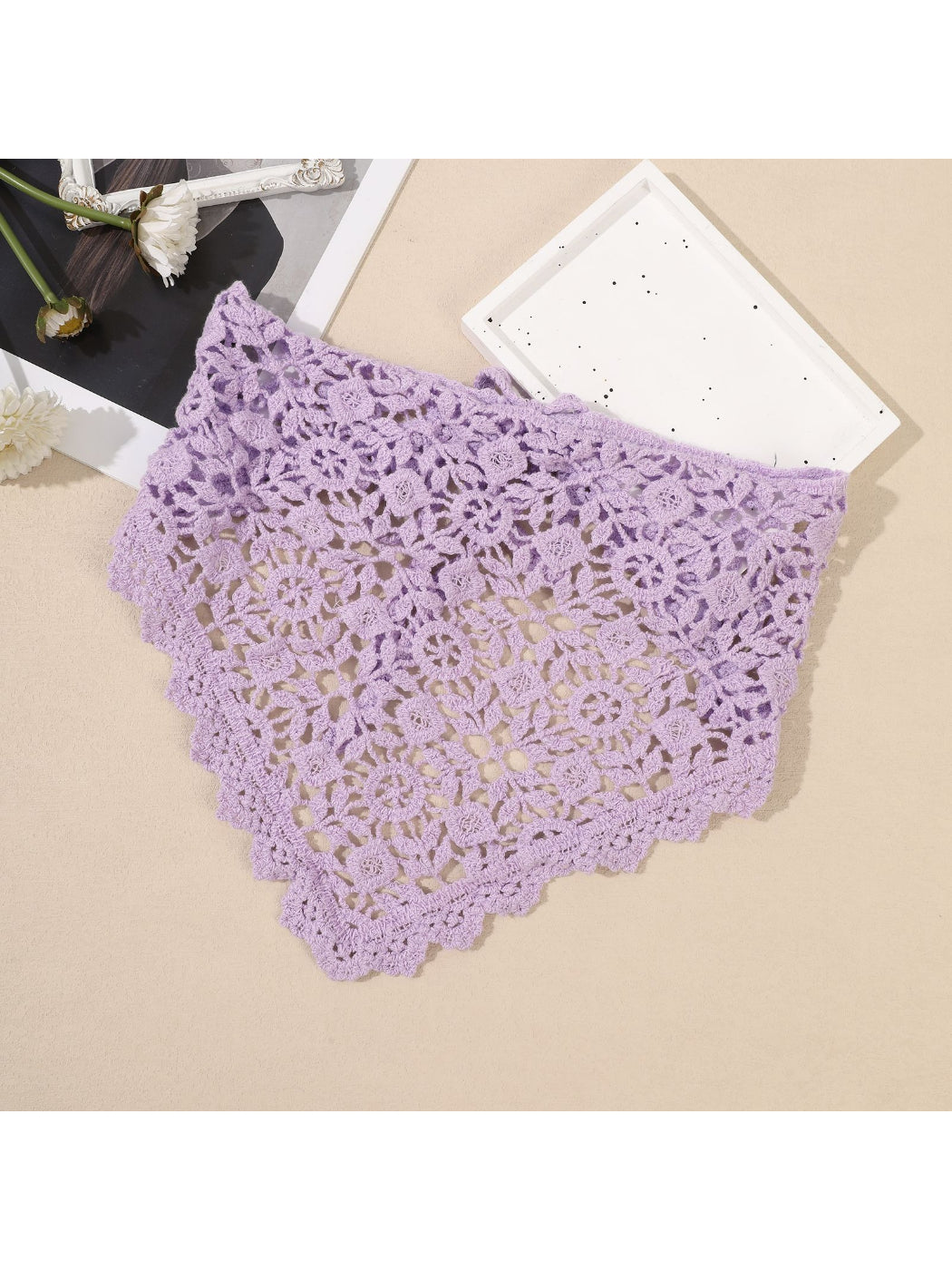 Scarvii Vintage Crochet Lace Triangle Scarf