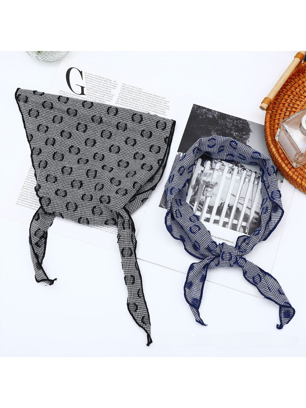 Scarvii - Printed Dot Detail Triangle Bandana