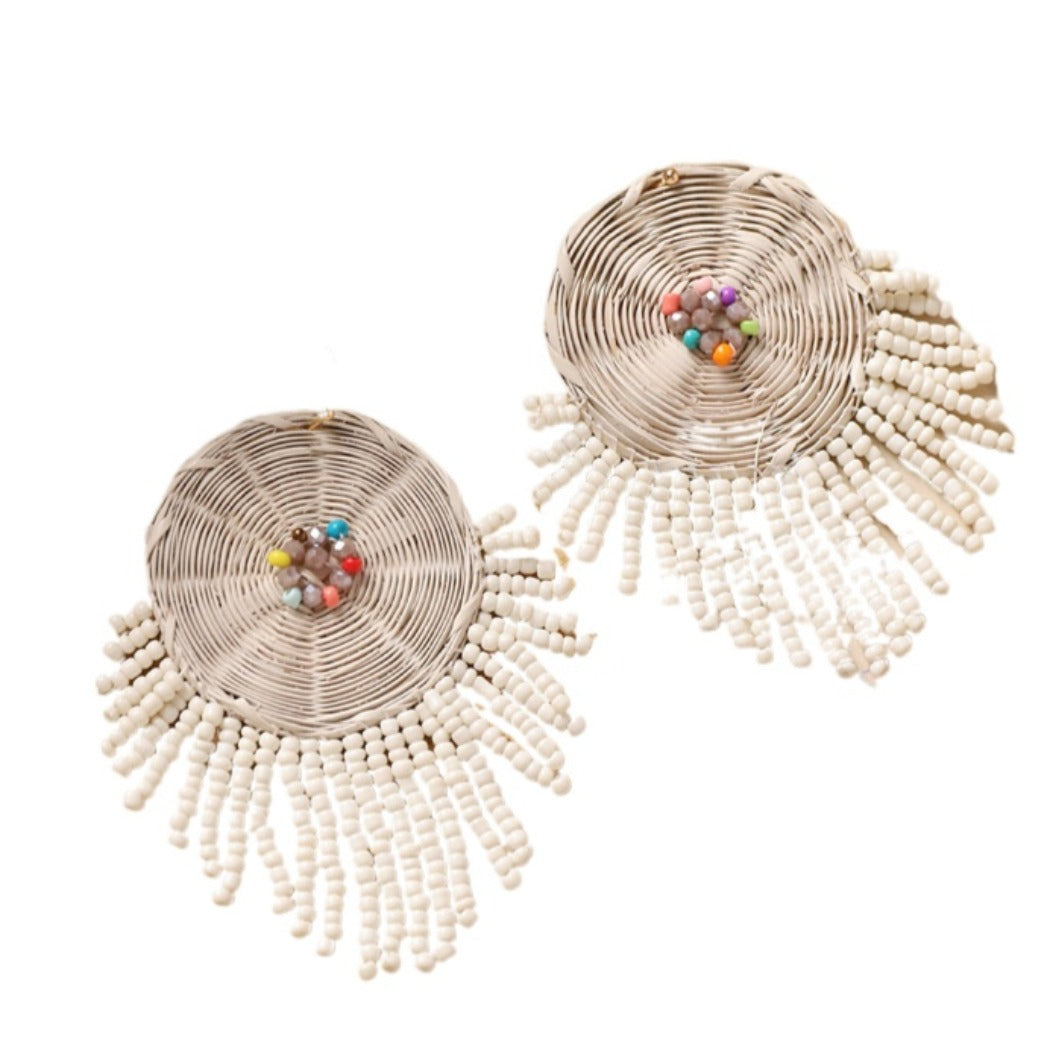 Earwish - Boho Woven Beaded Fringe Earrings - Vintage & Special
