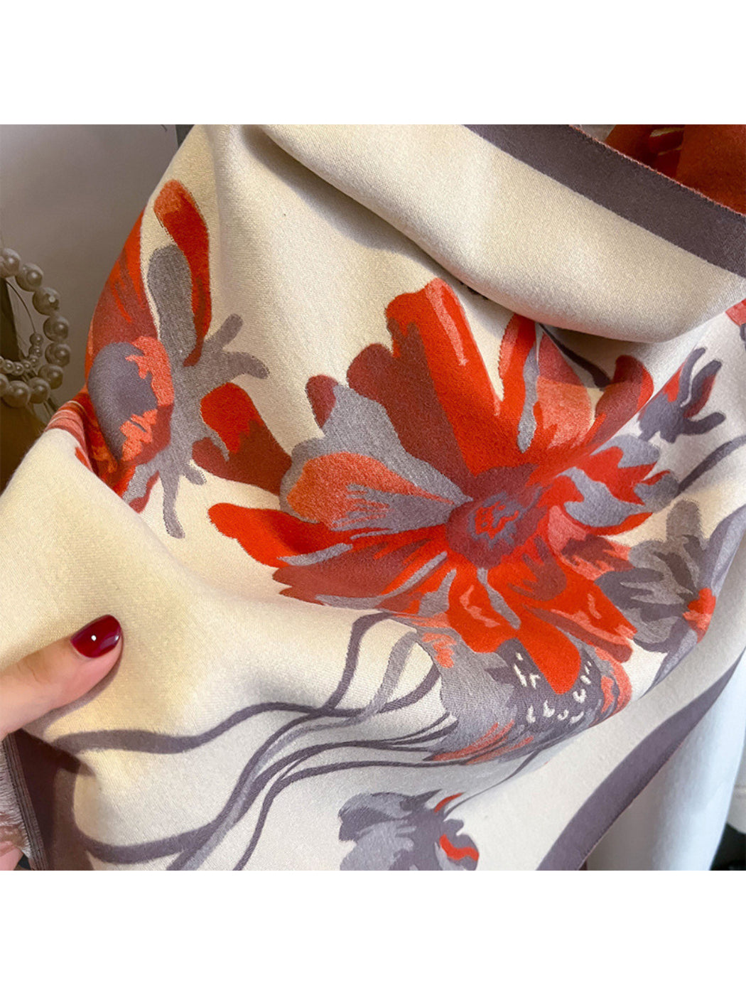 Scarvii - Oversized Floral Contrast Border Long Scarf