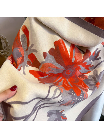 Scarvii - Oversized Floral Contrast Border Long Scarf