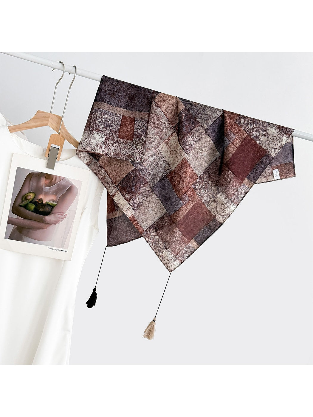 Scarvii - Elegant Print Tassel Square Scarf