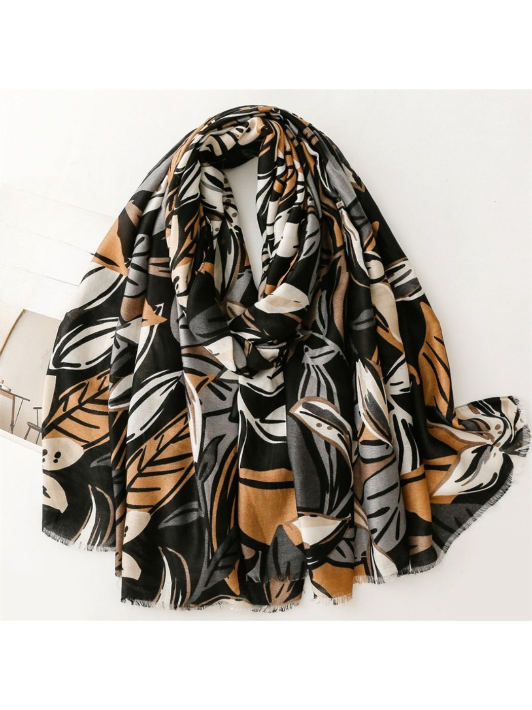 Scarvii - Modern Leaf Motif Printed Scarf