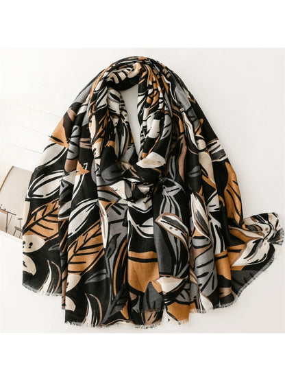 Scarvii - Modern Leaf Motif Printed Scarf