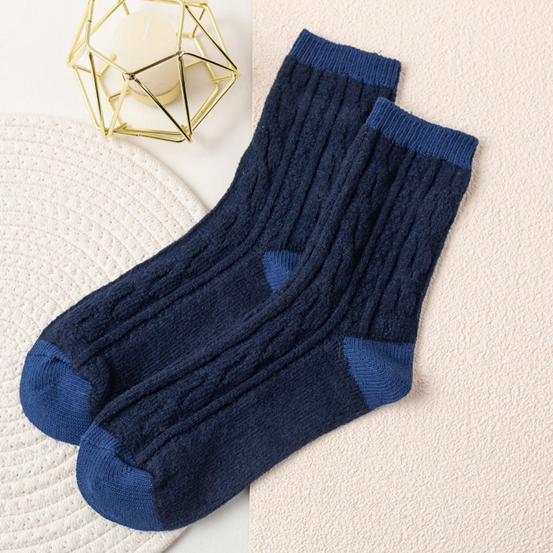 rufia - Thick Cable Knit Mid-Calf Socks for Autumn-Winter