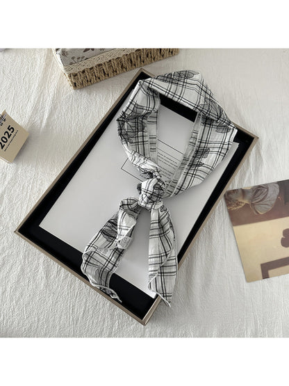 Scarvii - Plaid Floral Outline Narrow Scarf