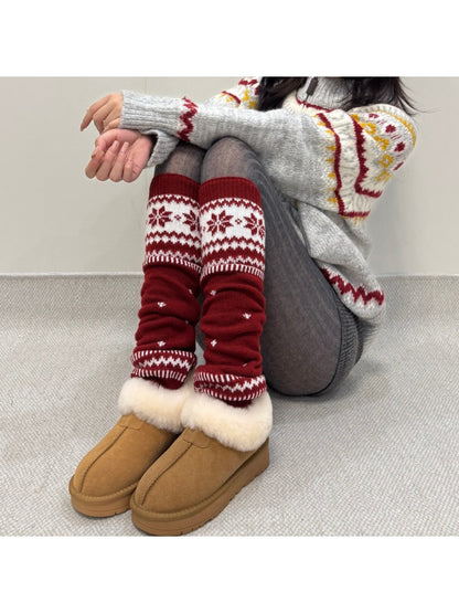 Cozyra - Fair Isle Snowflake Knit Leg Warmers