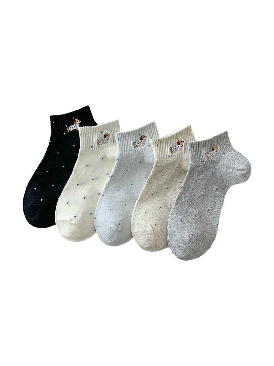 Rufia - Dog Embroidery Polka Dot Ankle Socks