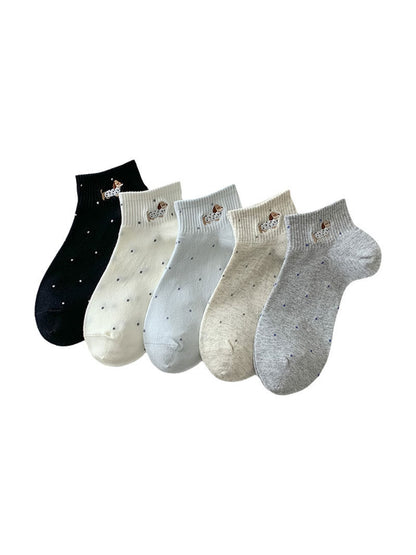 Rufia - Dog Embroidery Polka Dot Ankle Socks
