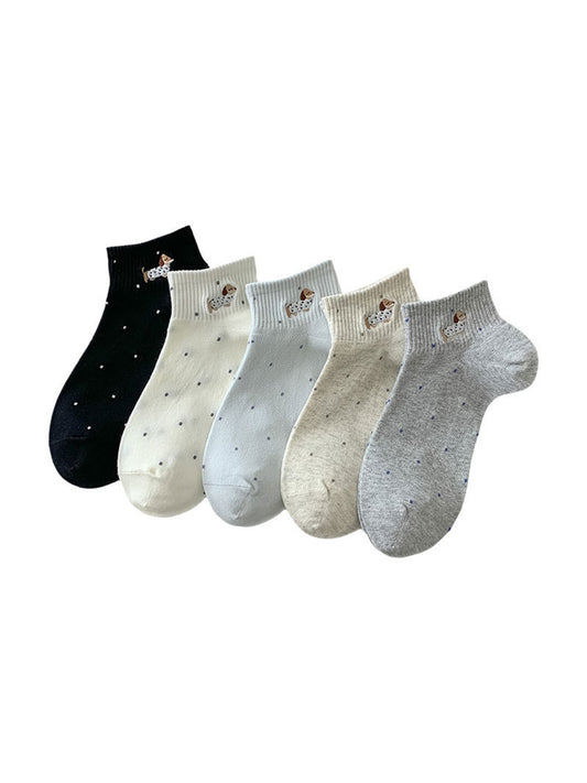 Rufia - Dog Embroidery Polka Dot Ankle Socks