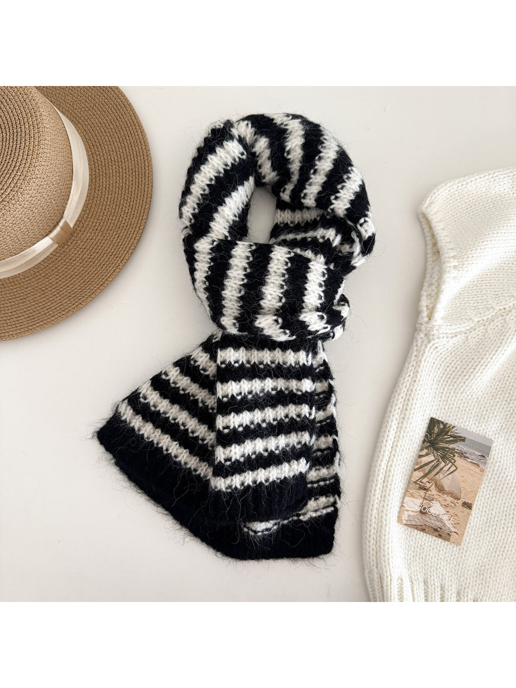 Scarvii - Bold Stripe Textured Knit Scarf