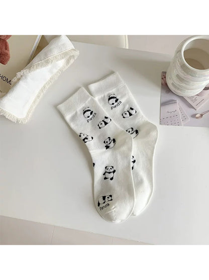 Side view of Rufia Playful Panda crew socks highlighting panda pattern