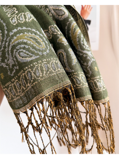 Scarvii - Bird Botanical Paisley Knotted Fringe Scarf