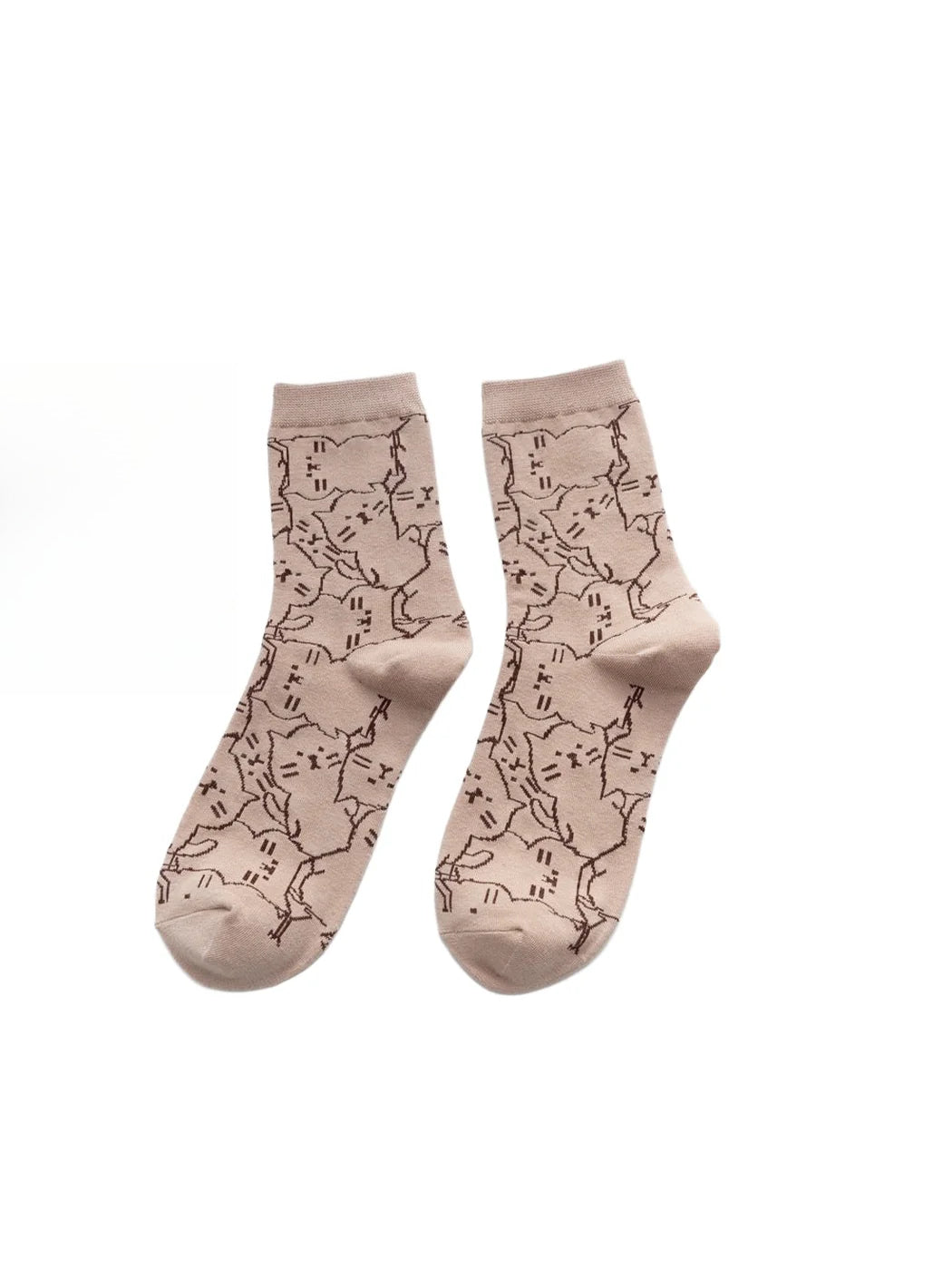 Rufia - Cat Motif Ribbed-Cuff Crew Socks