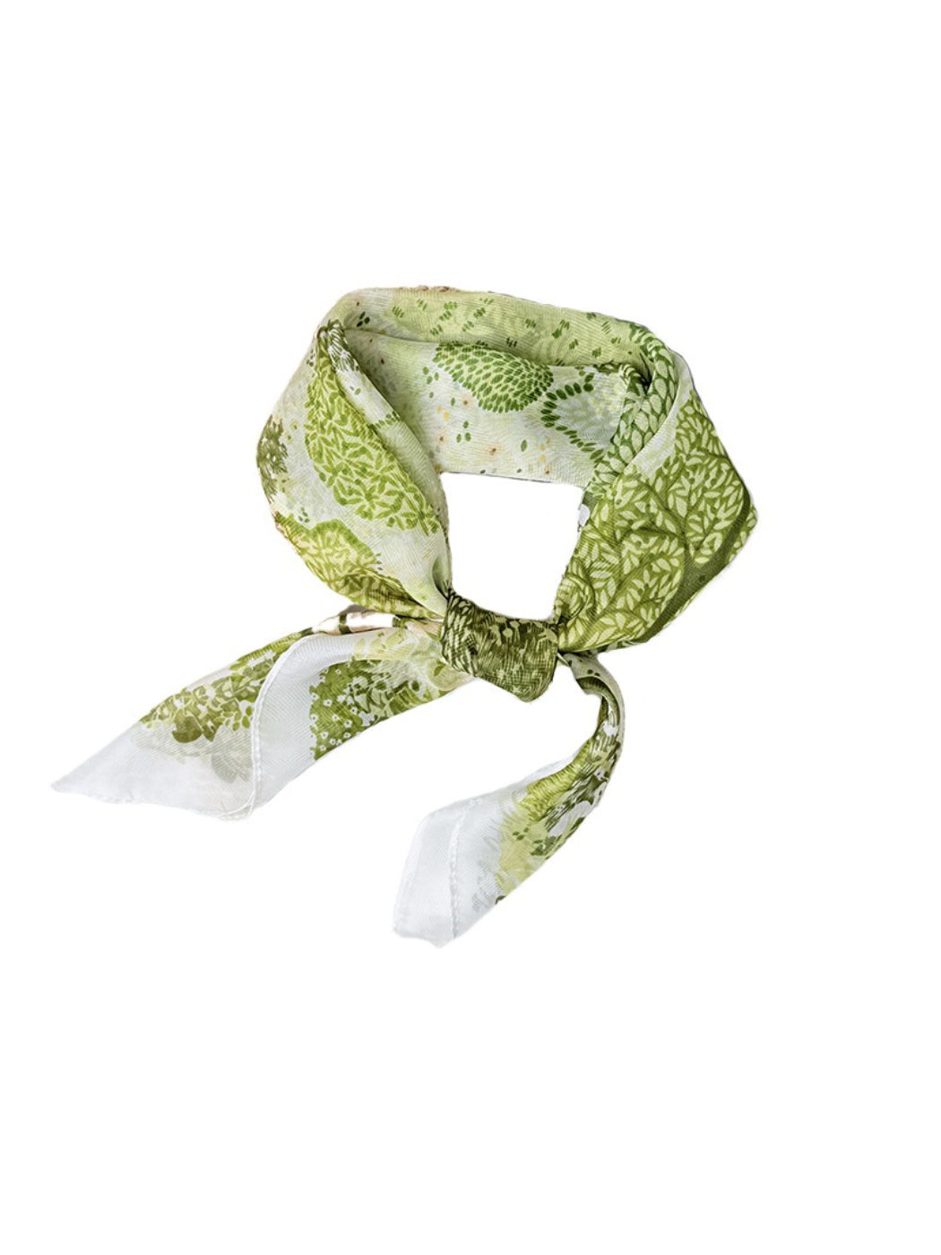 Scarvii square scarf laid flat displaying full forest border design with leaves and branches