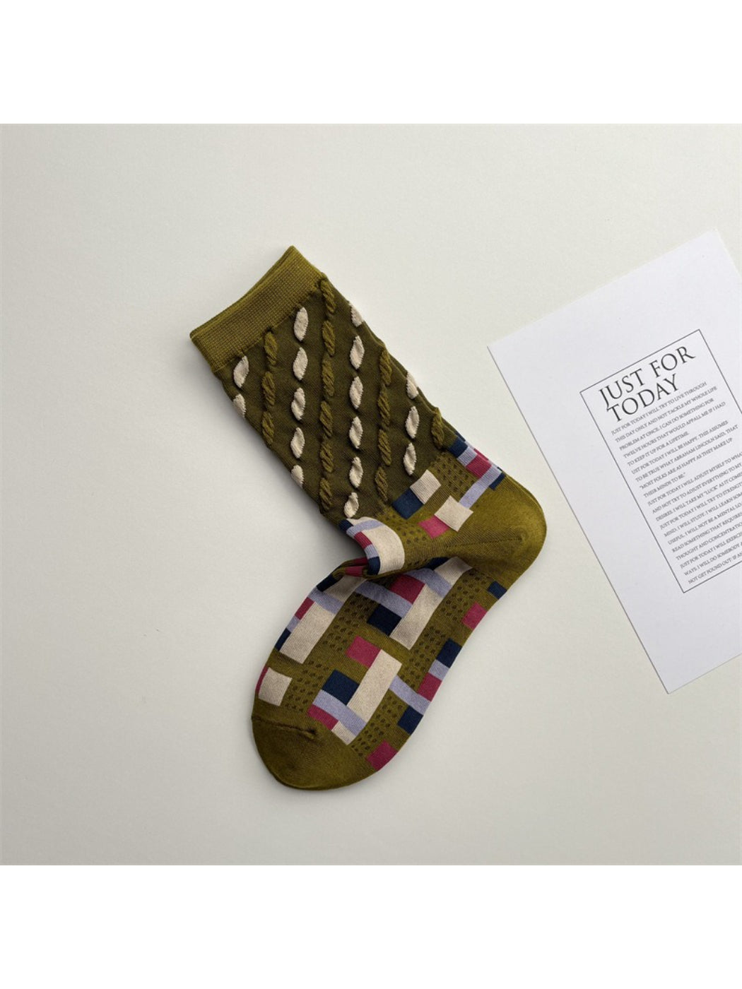 Rufia - Color Block Mid-Calf Socks – Check & Dots