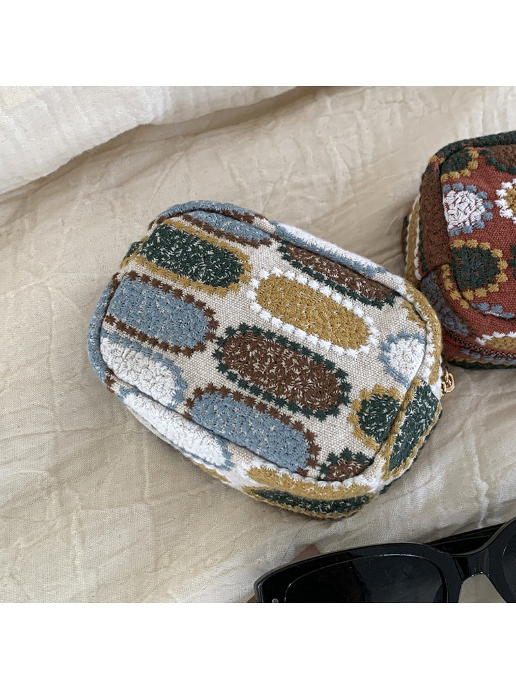 Cosbai - Mini Embroidered Zipper Cosmetic Pouch