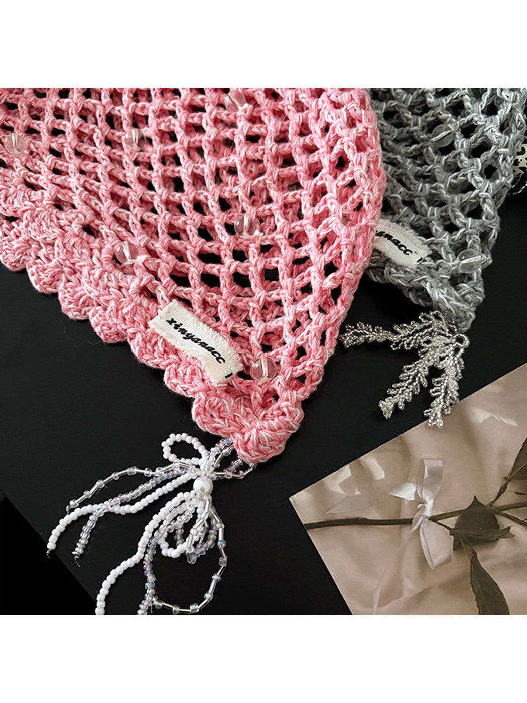 Haila - Solid Color Foldable Hollow Out Knit Beanie