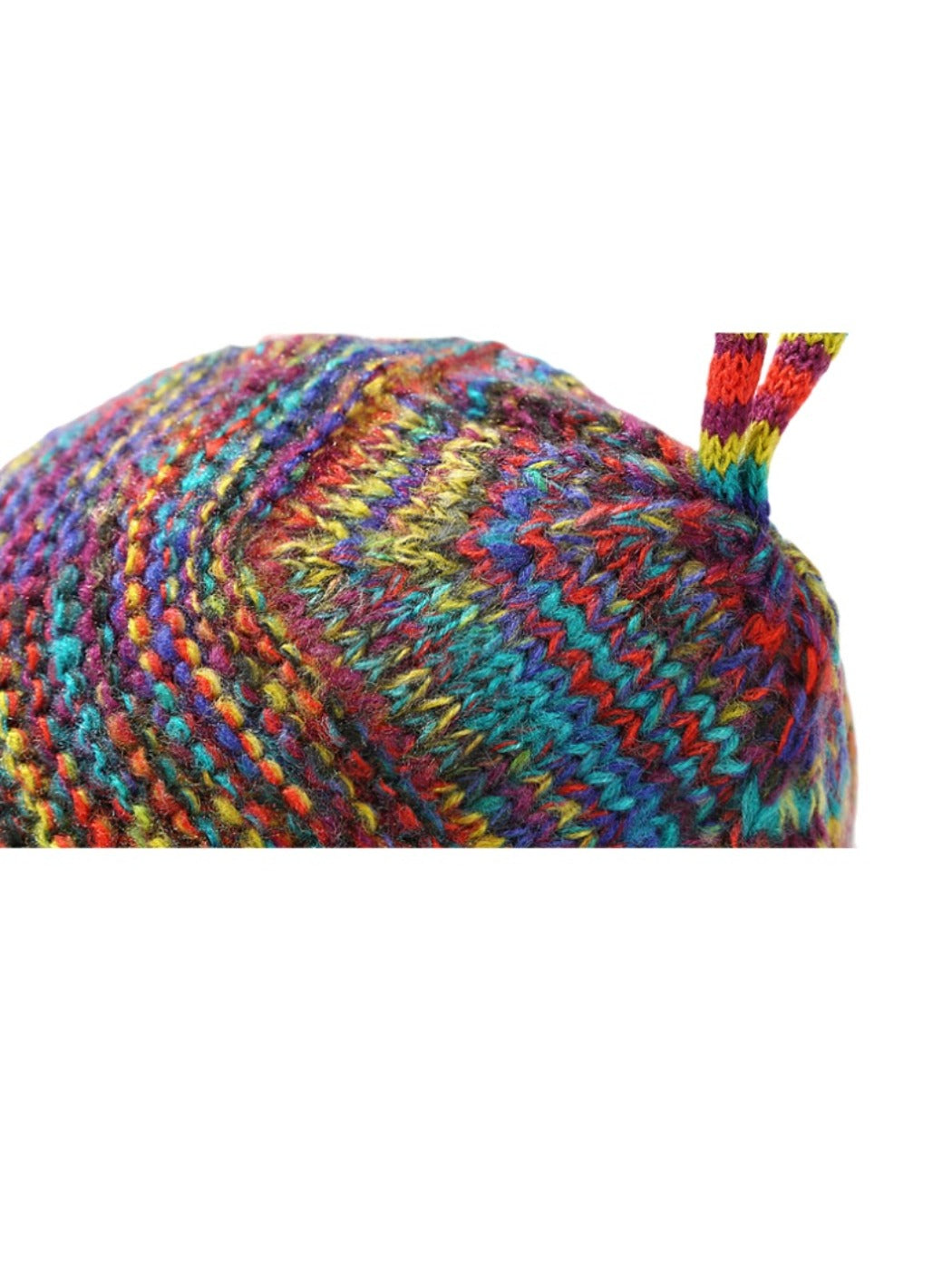 Haila – Colorful Striped Knitted Beanie with Pom & Earflap