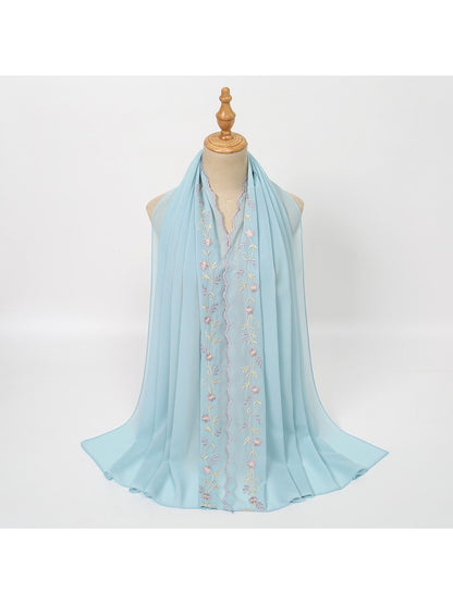 Scarvii - Embroidered Floral Edge Summer Wrap Scarf