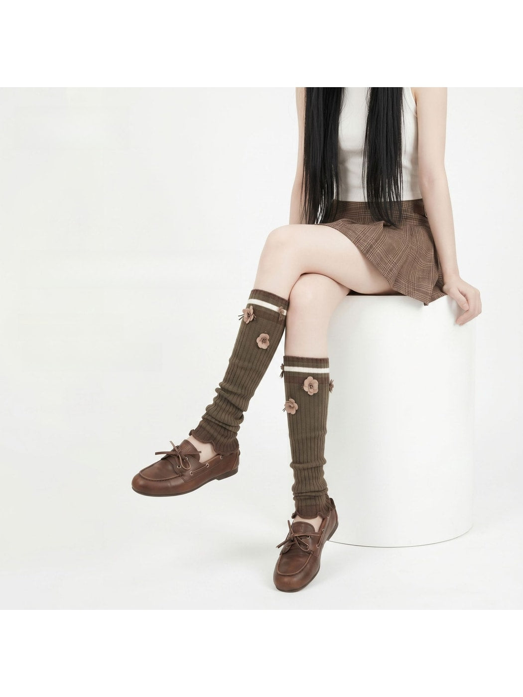 Cozyra - Floral Ribbed Women's Knit Leg Warmers