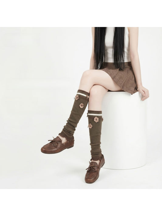 Cozyra - Floral Ribbed Women's Knit Leg Warmers