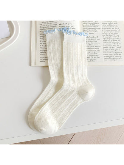 Rufia - Pastel Ruffle Edge Cable Knit Crew Socks