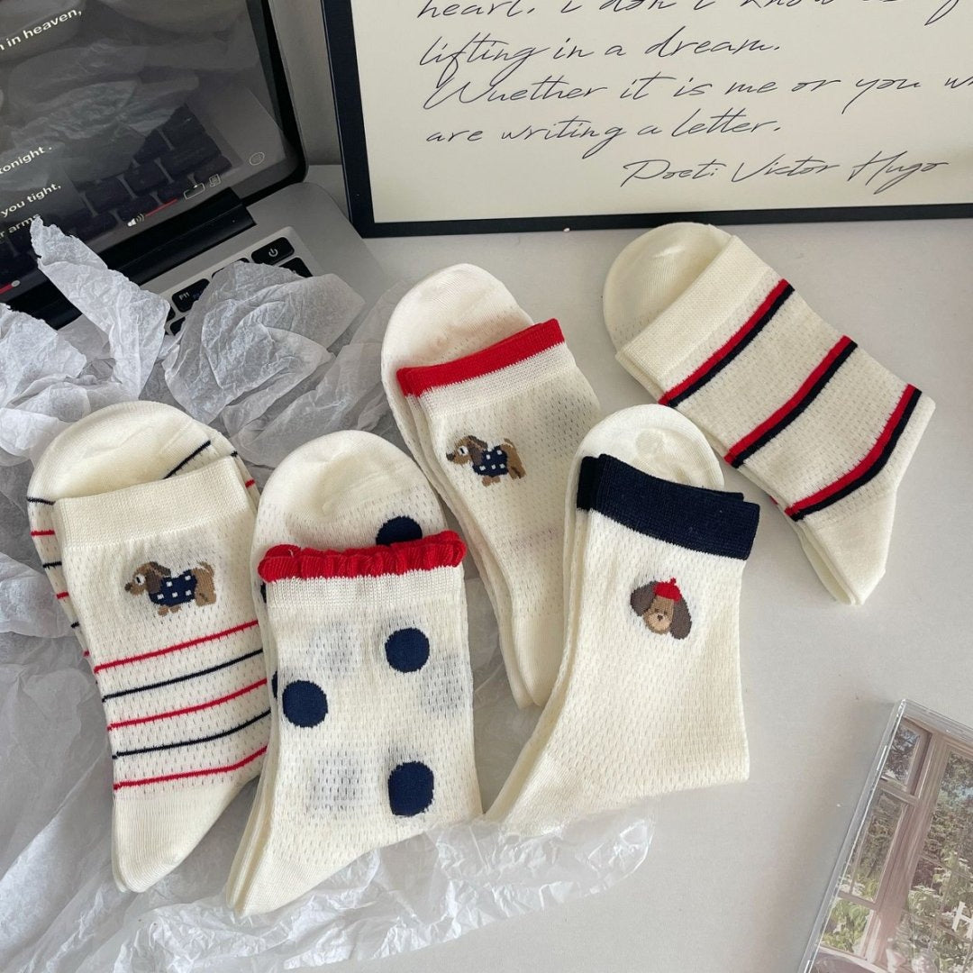 Rufia - Puppy Stripe Pattern All-Season Crew Socks