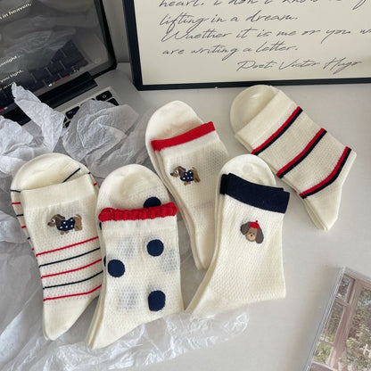Rufia - Puppy Stripe Pattern All-Season Crew Socks
