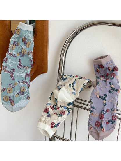 Rufia - Retro Flower Pattern Women's Crew Socks