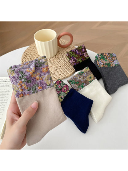 Rufia - Vintage Floral Jacquard Cuff Socks