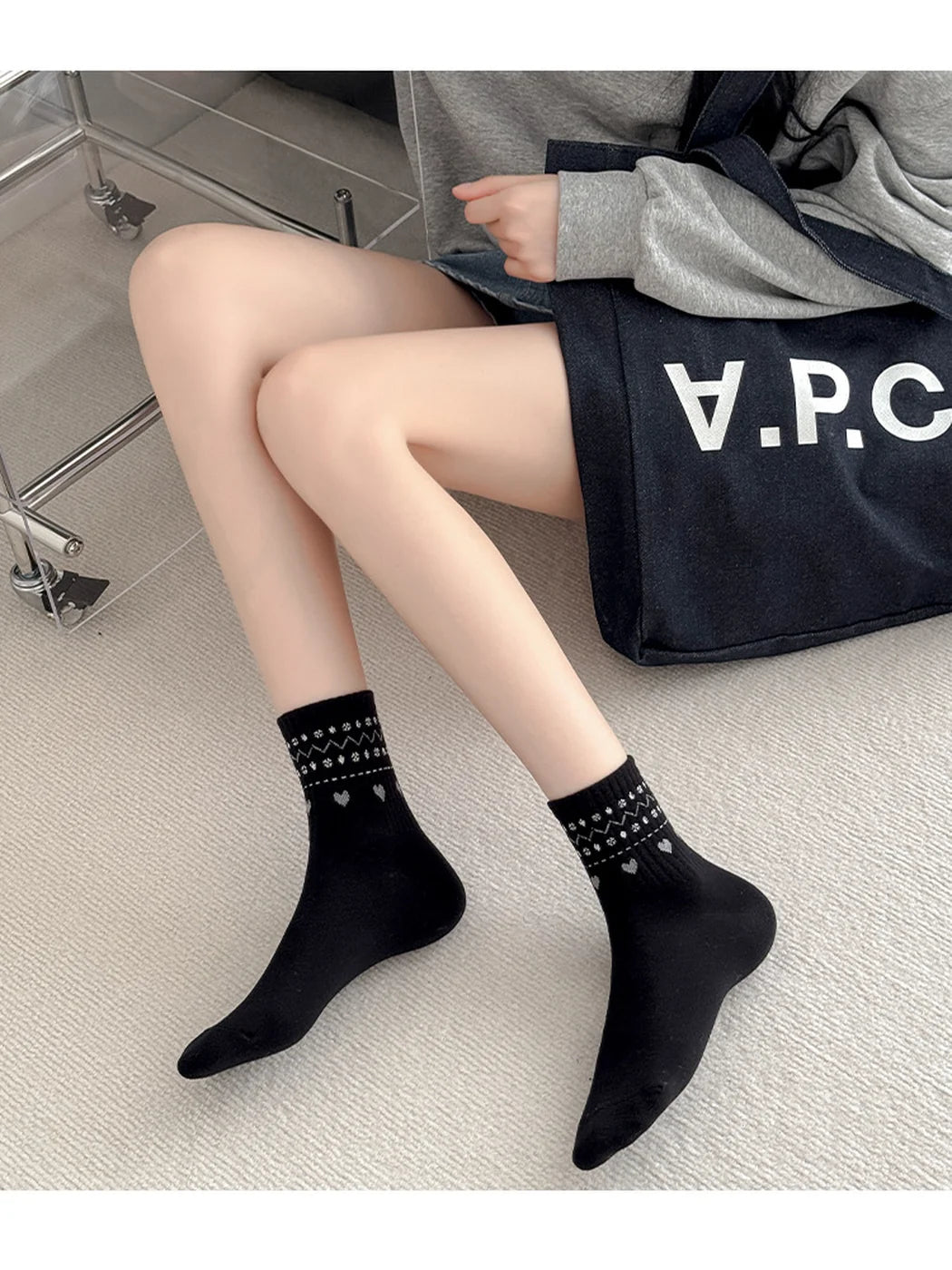 Rufia - Heart and Geometric Ribbed-Cuff Ankle Socks