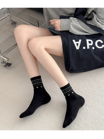Rufia - Heart and Geometric Ribbed-Cuff Ankle Socks
