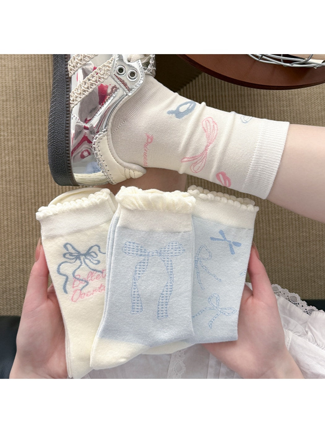 Rufia - Bow Pattern Casual Crew Socks