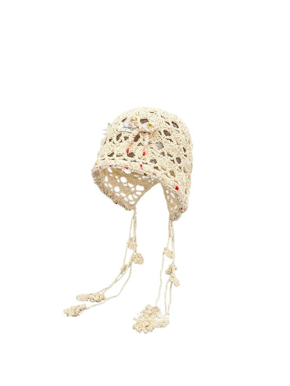 Haila - Bow Motif Openwork Crochet Beanie