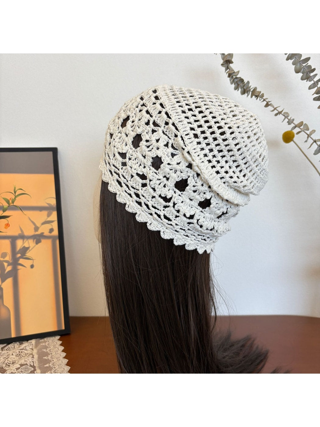 Haila - Women's Hollow Out Floral Knit Hat Cap