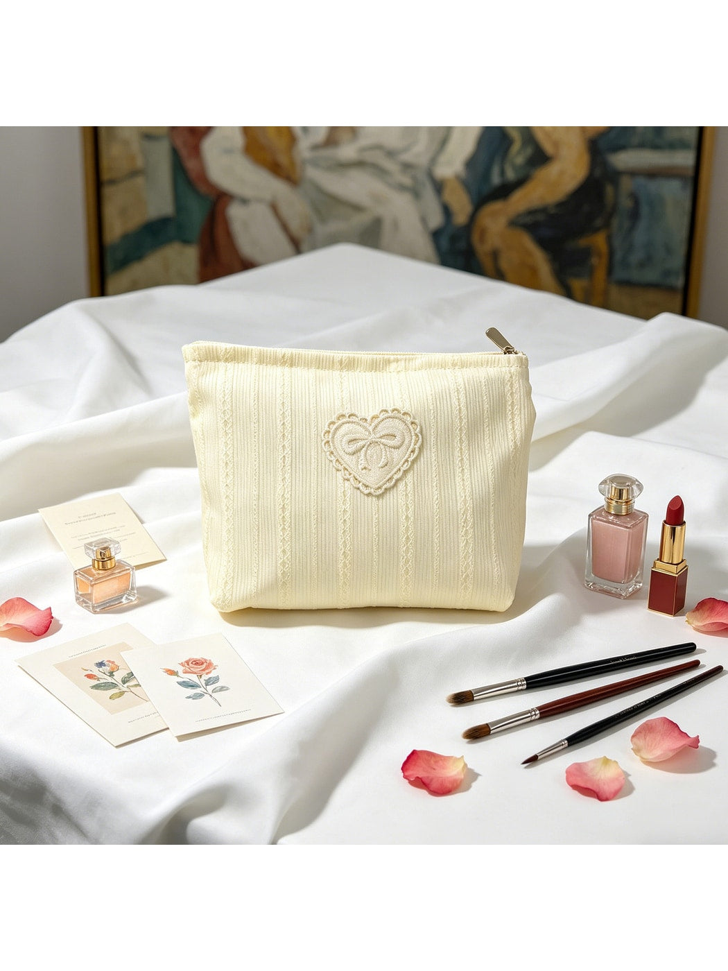 Cosbai - Heart and Bow Design Zip Pouch