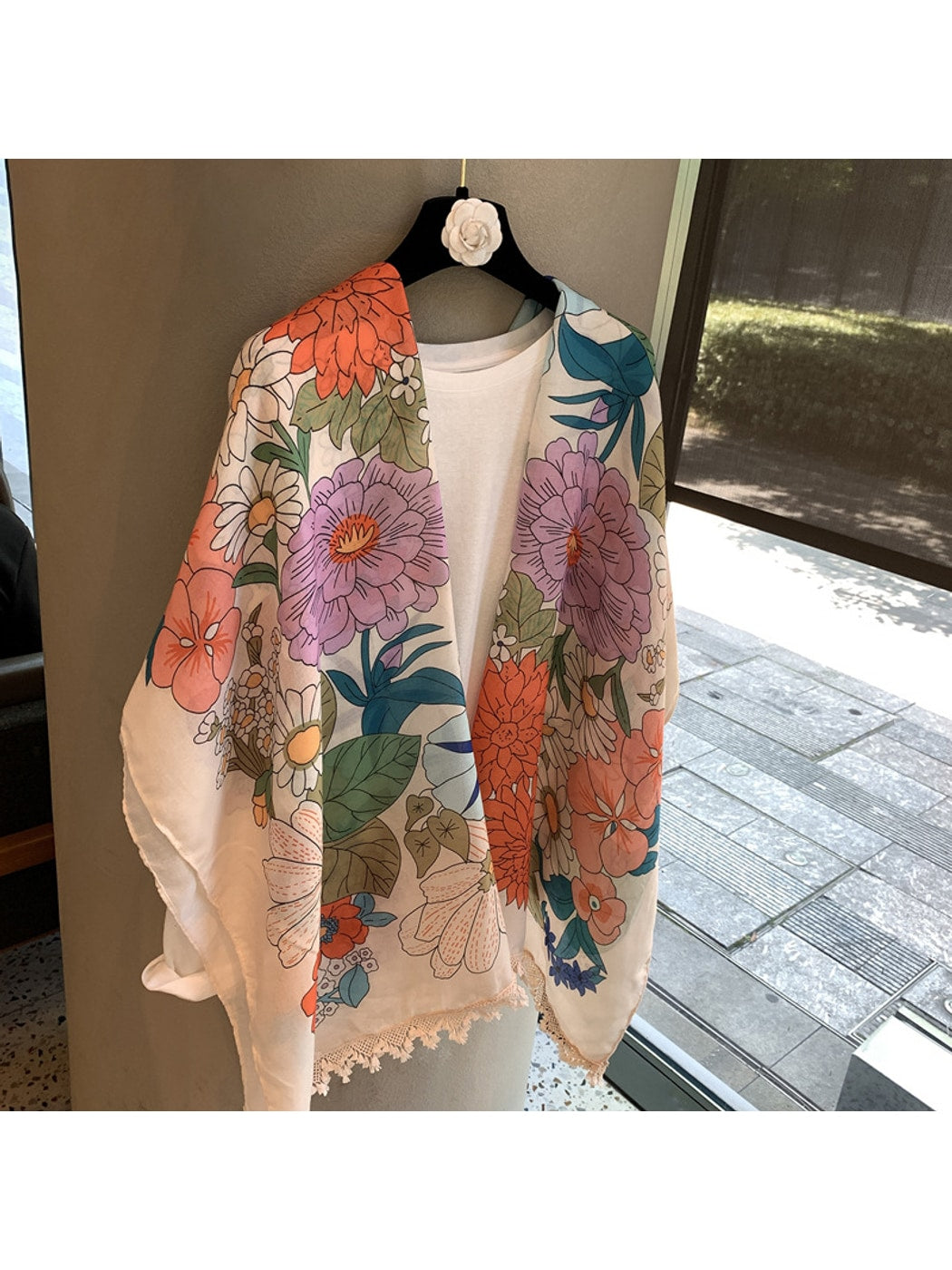 Scarvii - Floral Print Draped Layering Shawl Scarf