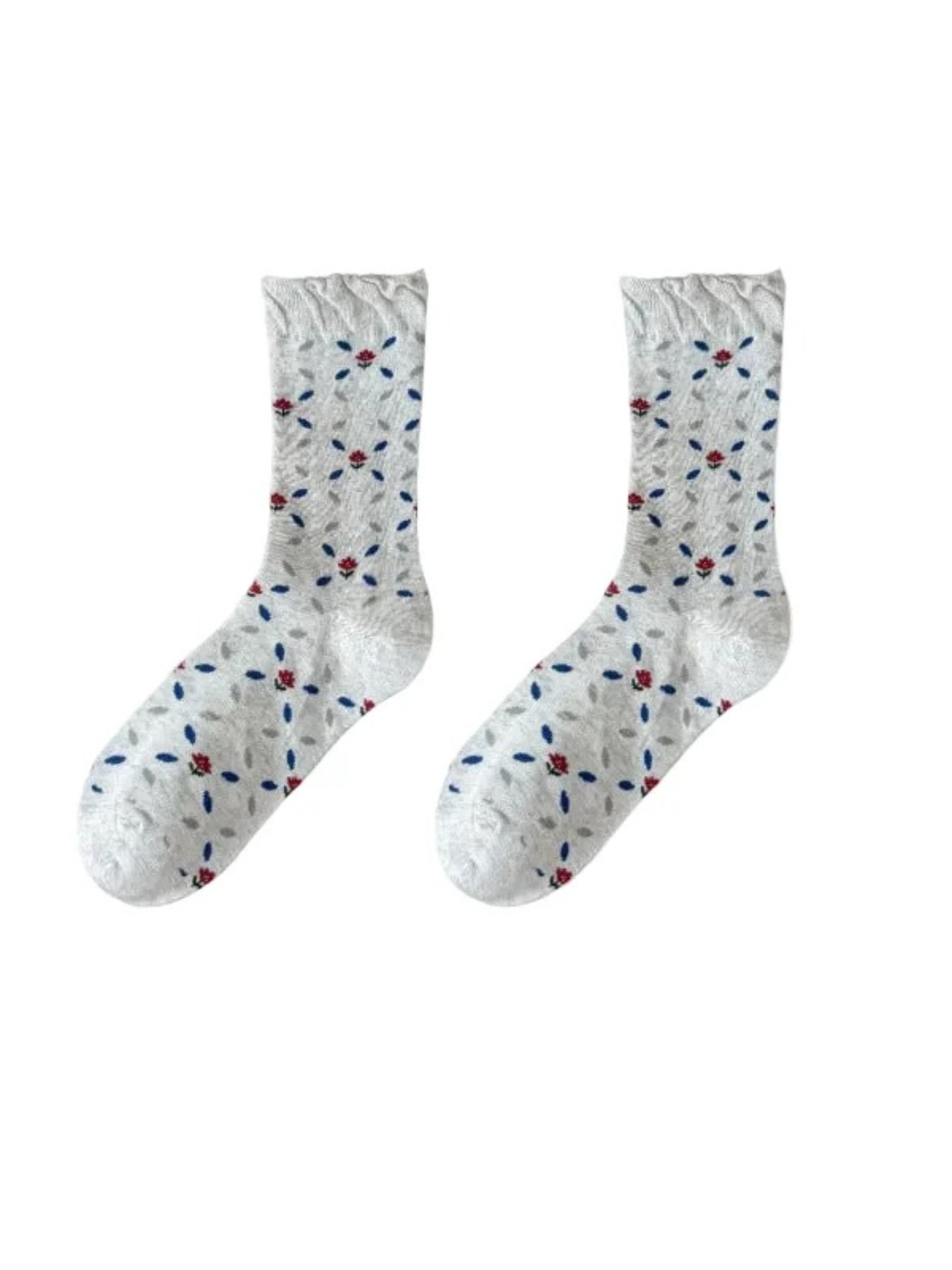 Rufia - Floral Pattern Crew Socks with Ruffle Details