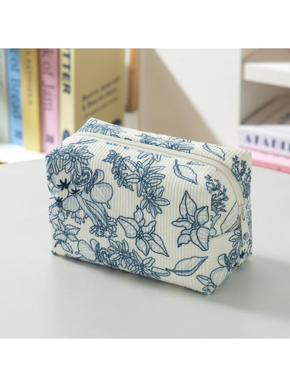 Cosbai - Floral Print Zipper Cosmetic Organizer Bag