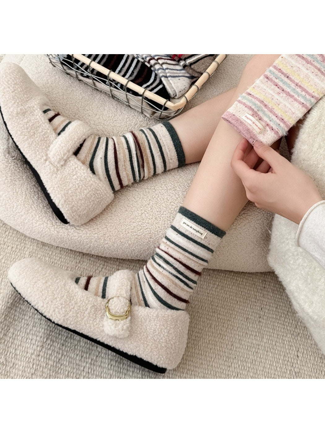 Rufia - Cozy Striped Fuzzy Crew Socks