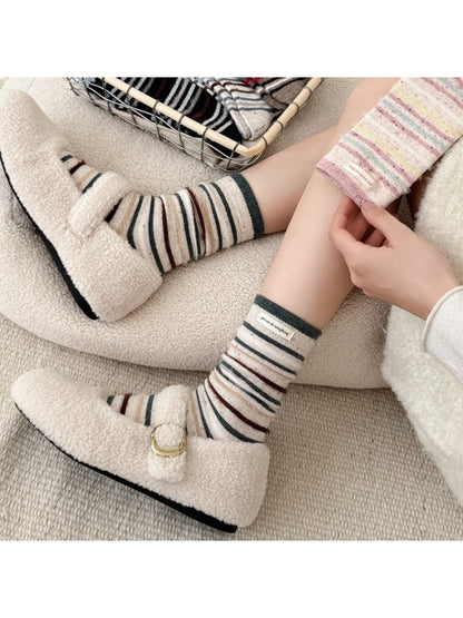 Rufia - Cozy Striped Fuzzy Crew Socks
